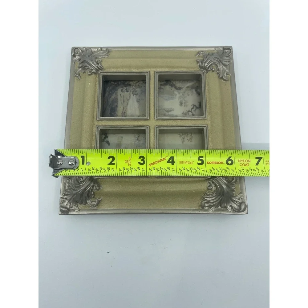 Multi Photo Frame Ornate Scrollwork‎ Cream Silver Tabletop Display 1.5x1.5
